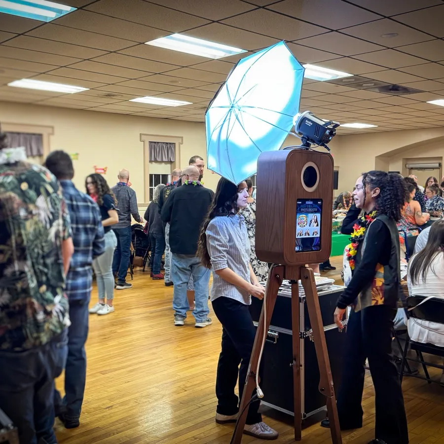 Guests lining up at the Flashback booth during an event