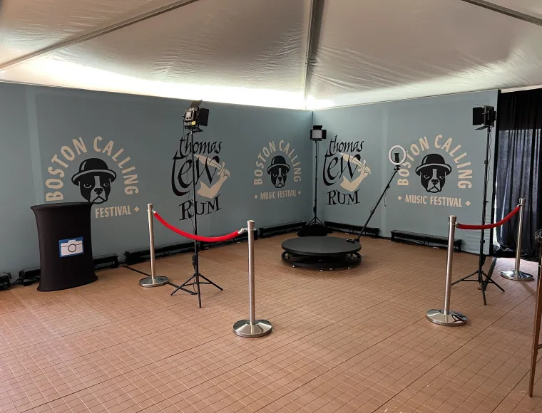 360 booth inside a branded festival tent at a Boston Calling and Thomas Tew Rum activation