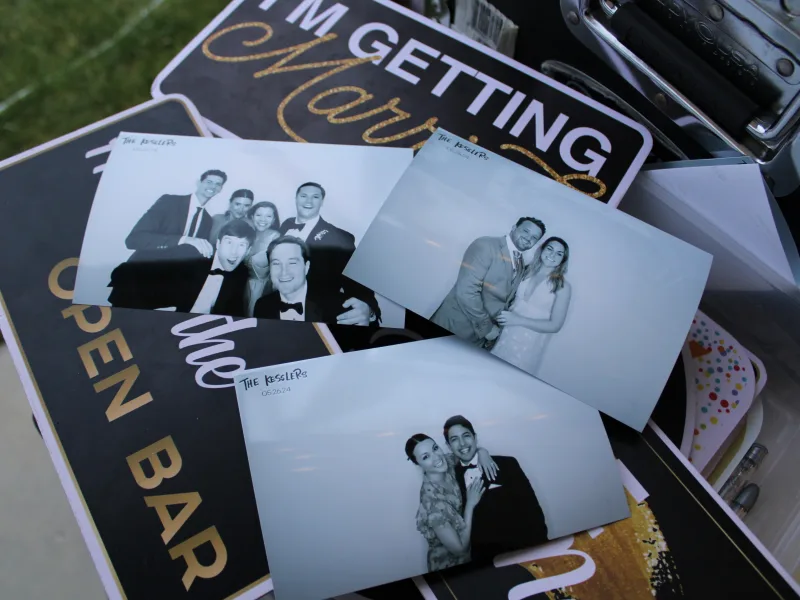 Wedding photo booth prints reading I'm getting married