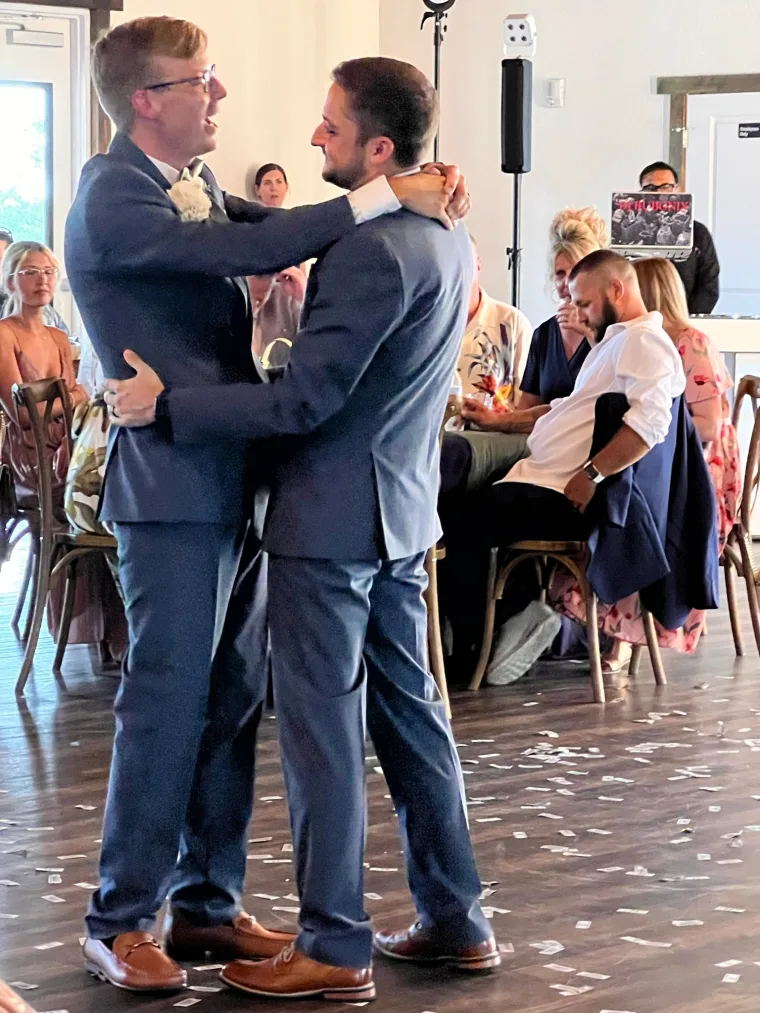 Bride and groom sharing their first dance at a New England wedding reception
