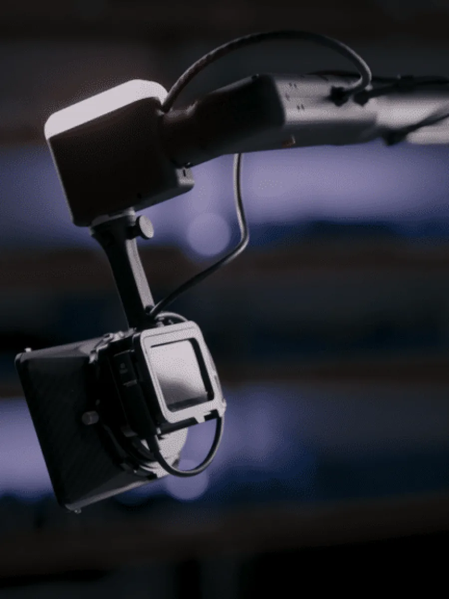 Close view of the GlamBot robot arm and camera head