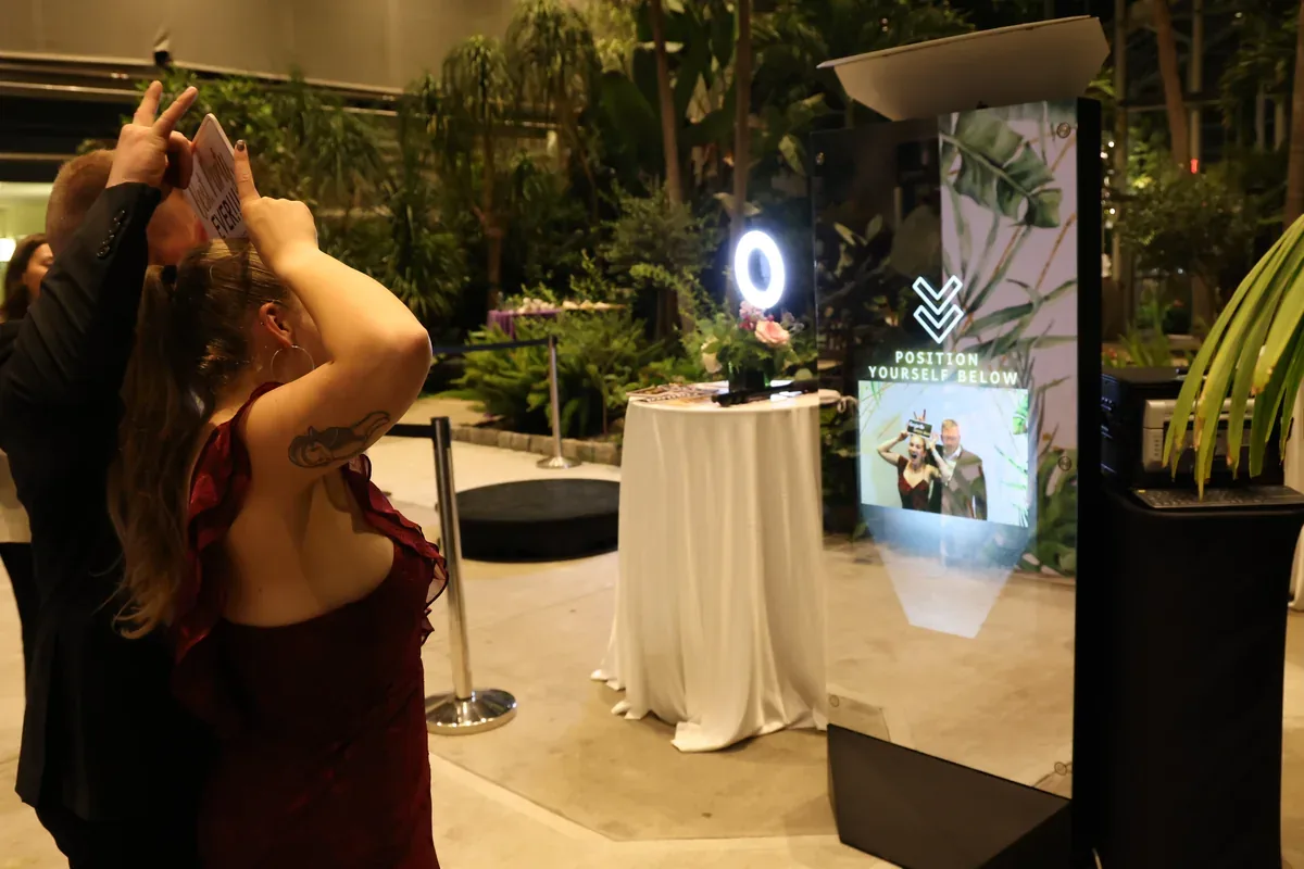 Mirror Booth rental setup with premium backdrop at a New England event